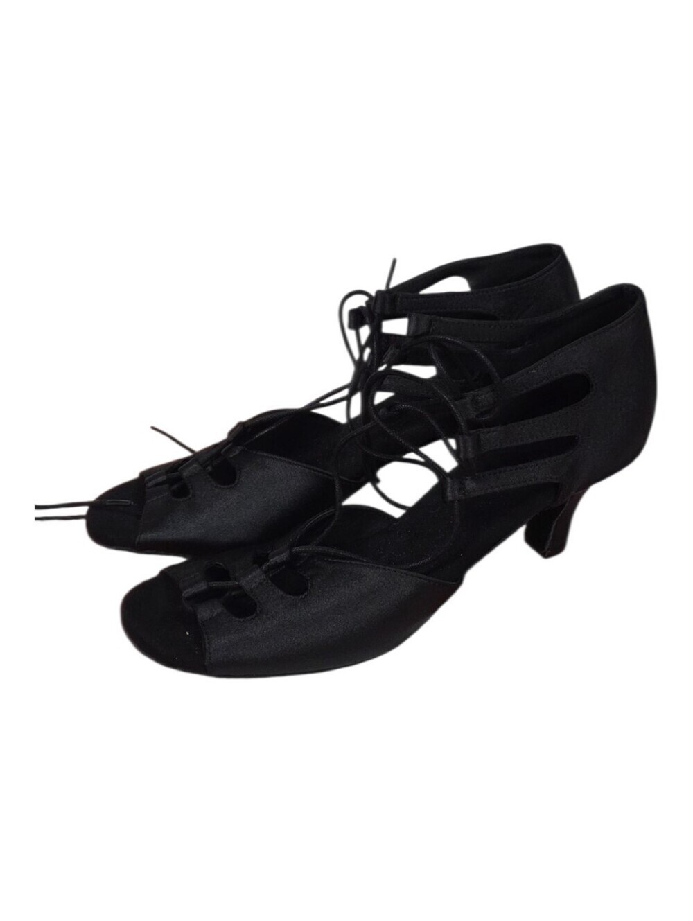 Ballroom Salsa Black Satin Lace-Up Dance Heels 9